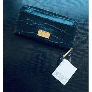 Badgley Mischka Black Croco Wallet Claire Italian Leather NWT $195